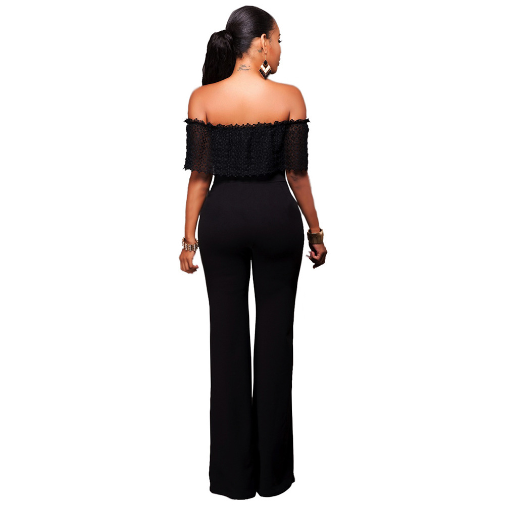 F2515  Sexy Off Shoulder High Waisted Long Wide Leg Jumpsuits Rompers